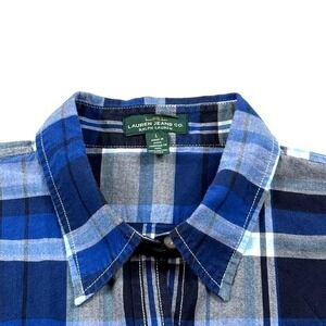 Lauren Jeans Co Ralph Lauren Plaid Button Down Shirt Blue Gray White‎ Women'ss L